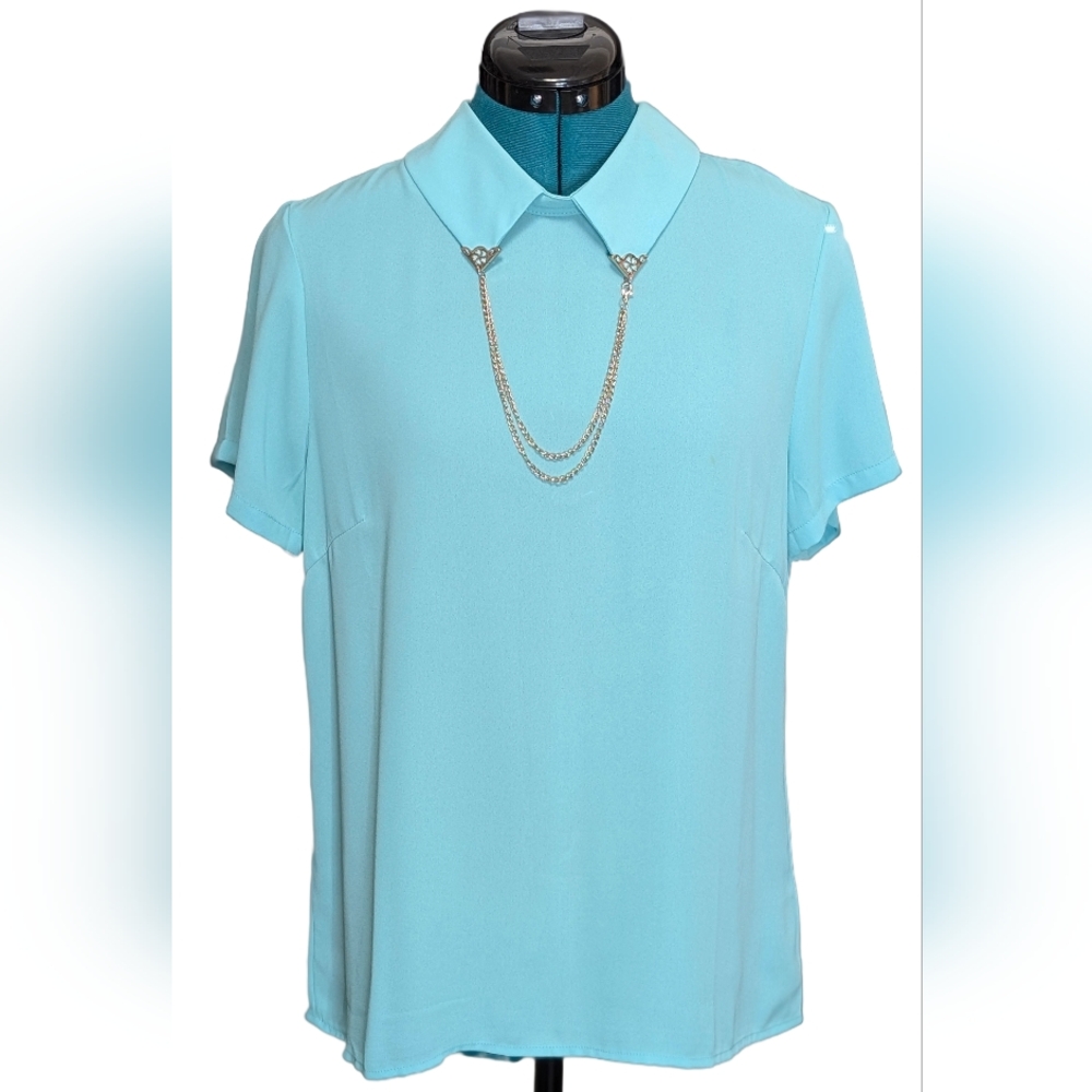 Forever21 Turquoise Blouse w/Silver Collar Detailing